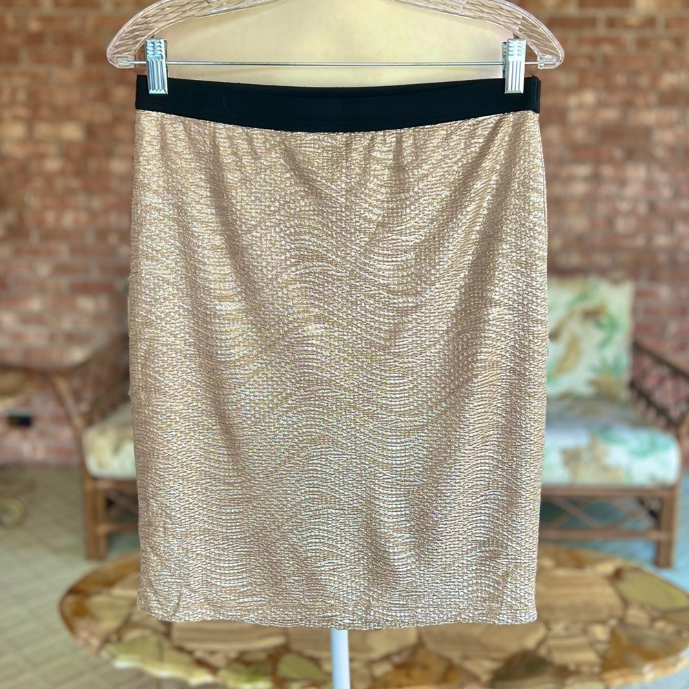 Forever 21 Skirt Pencil Gold Metallic Stretch Shimmery L (jrs) Cocktail Party